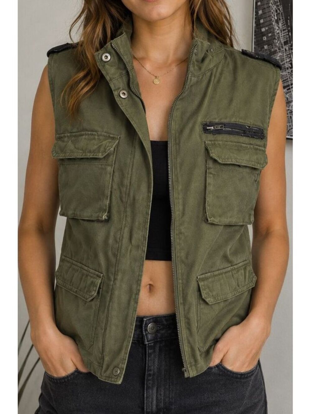 BDG Urban Outfitters Olive Green Military Utility Cargo Vest Medium Y2K Style